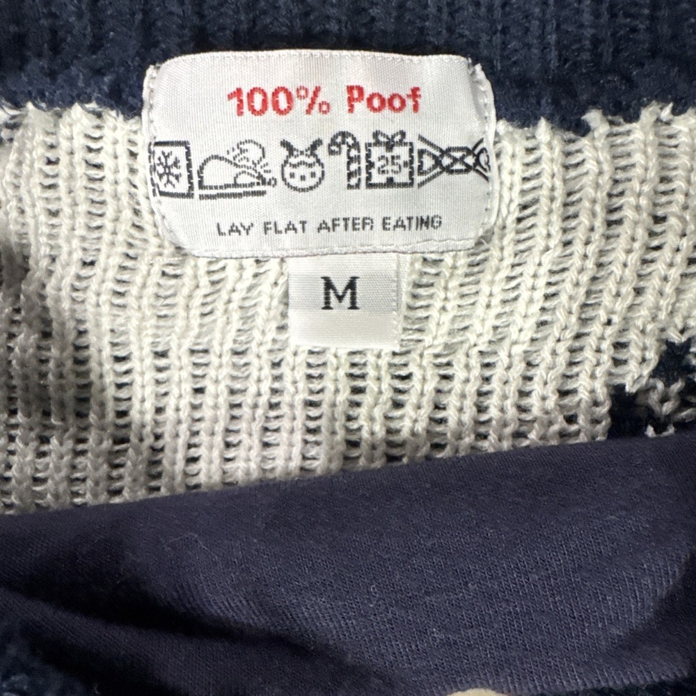 Rudolph Reindeer Ugly Sweater Christmas M Cotton Blend Snowflakes 100% Poof Blue - Picture 3 of 7